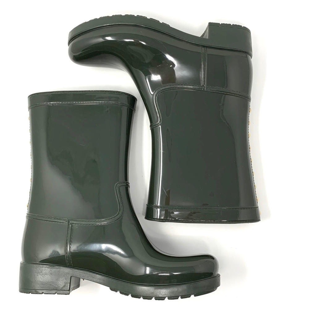 Aldo Hunter Green Rain Boots Gold Studded Size 7/8 - Picture 6 of 8